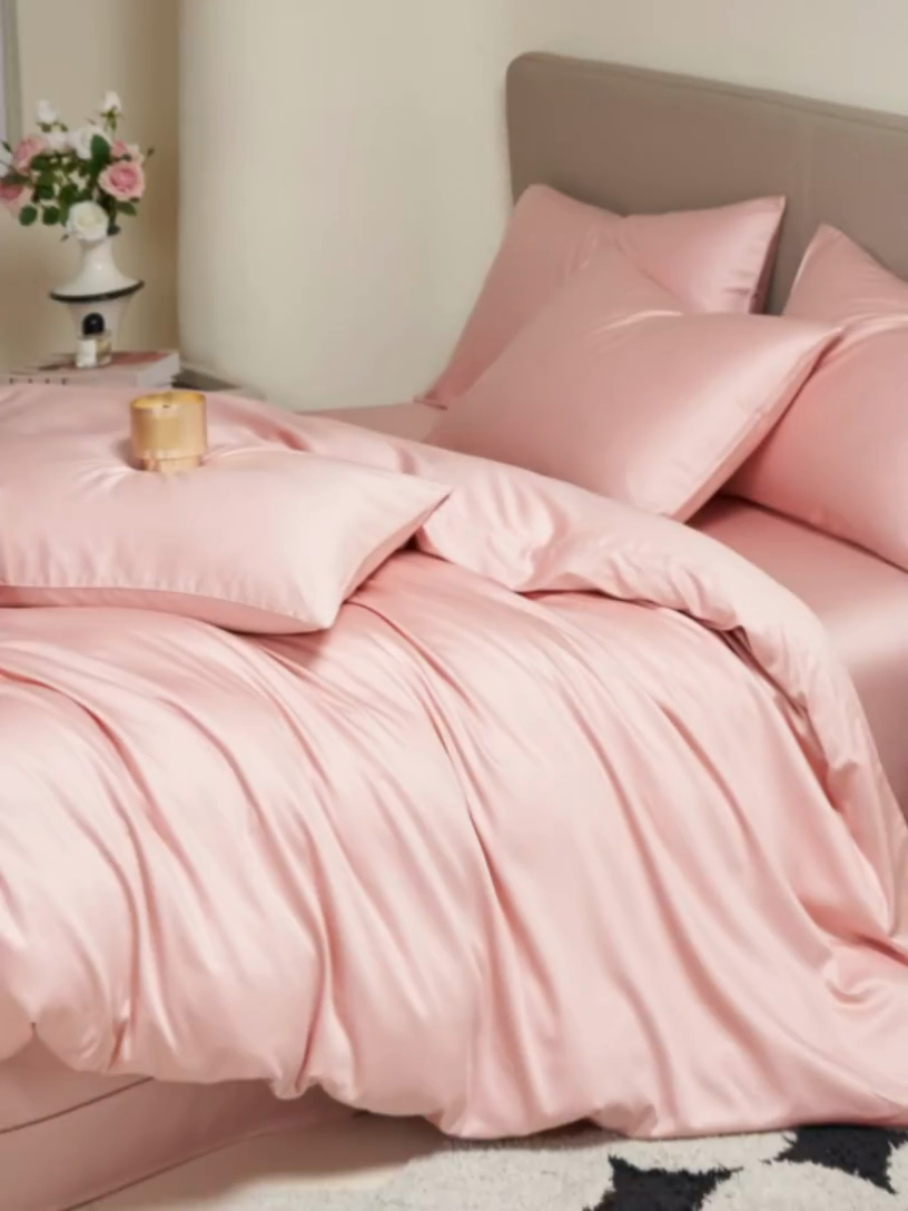 91家纺网 家纺一手货源 找家纺 暖芯家纺 2025新款60S黑标全棉四件套 暖心粉