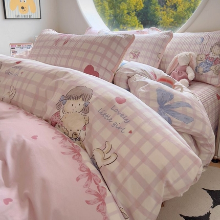 91家纺网 家纺一手货源 找家纺 （总）昊川家纺 2025新款时尚印花全棉床盖单被套四件套学生床盖套件