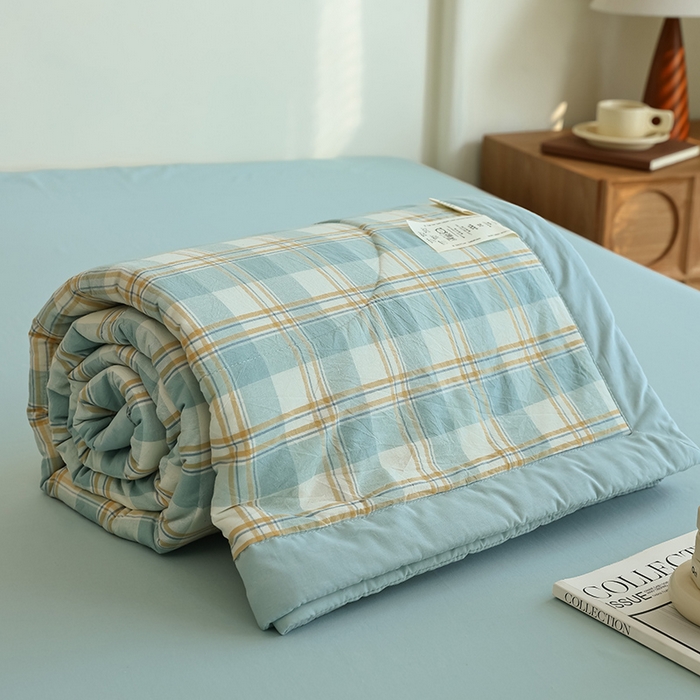 91家纺网 家纺一手货源 找家纺 雯雨家纺 2025新款A类无印风里外全棉纯棉水洗棉新疆棉花夏被夏凉被空调被 遇见蓝