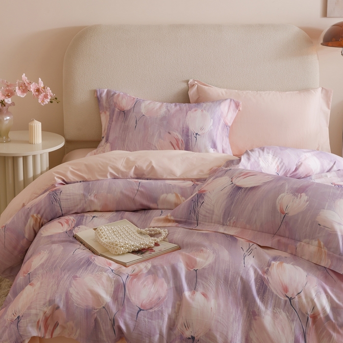 91家纺网 家纺一手货源 找家纺 2025新款全棉纯棉【如梦令】红金裸盖棉四件套【标准号全网控价（折后券后）不低于199元】 紫锦柔蔓