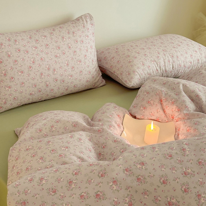 91家纺网 家纺一手货源 找家纺 塞纳 2026新款.全棉有氧双层纱四件套-场景一 醉花颜-浅咖