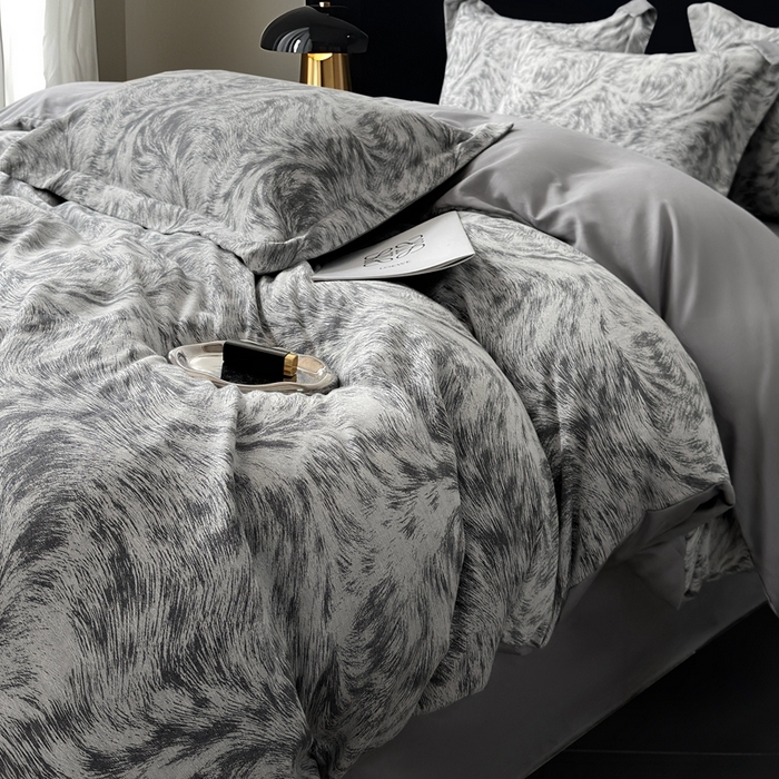 91家纺网 家纺一手货源 找家纺 朵希曼 2025新款轻奢全棉提花系列四件套 极简深蓝