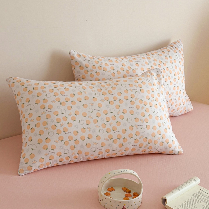 91家纺网 家纺一手货源 找家纺 塞纳 2026新款.全棉有氧双层纱四件套-场景一 大橘大利-桔