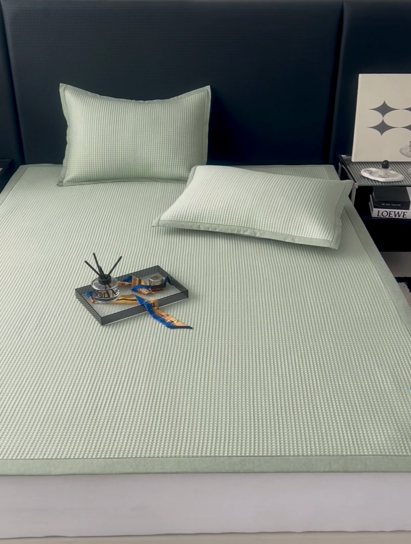 91家纺网 家纺一手货源 找家纺 安哆啦家纺 2025新款480克高端PE冰豆豆软凉席 华夫格-抹茶绿