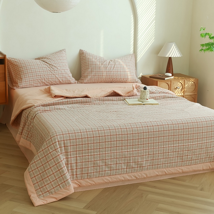 91家纺网 家纺一手货源 找家纺 雯雨家纺 2025新款A类无印风里外全棉纯棉水洗棉新疆棉花夏被夏凉被空调被 米粒粉