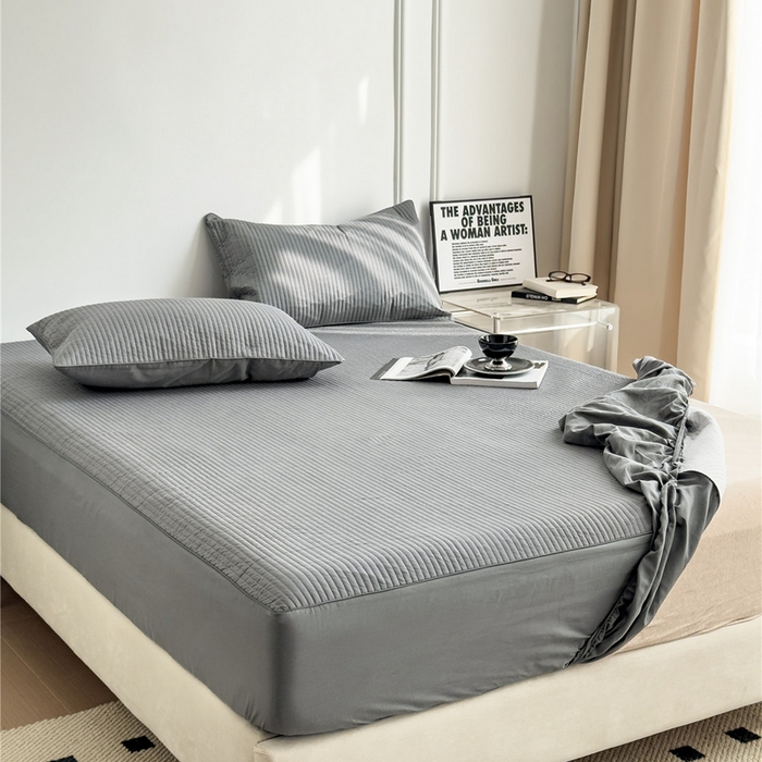 91家纺网 家纺一手货源 找家纺 法芙娜家纺 2025新款全棉40S水洗棉床笠 深灰