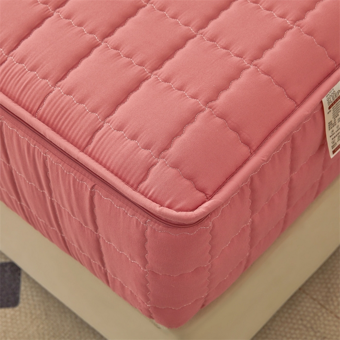 91家纺网 家纺一手货源 找家纺 欧邦 2025新款水洗原棉六面全包夹棉床笠 珠玉粉