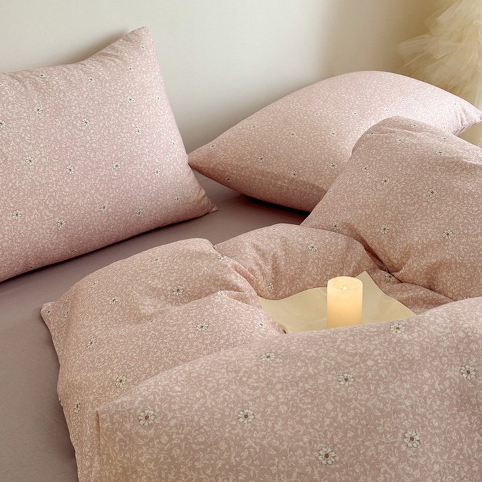 91家纺网 家纺一手货源 找家纺 塞纳 2026新款.全棉有氧双层纱四件套-场景一 流薇纱-红