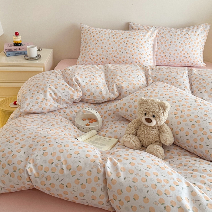 91家纺网 家纺一手货源 找家纺 塞纳 2026新款.全棉有氧双层纱四件套-场景一 大橘大利-桔