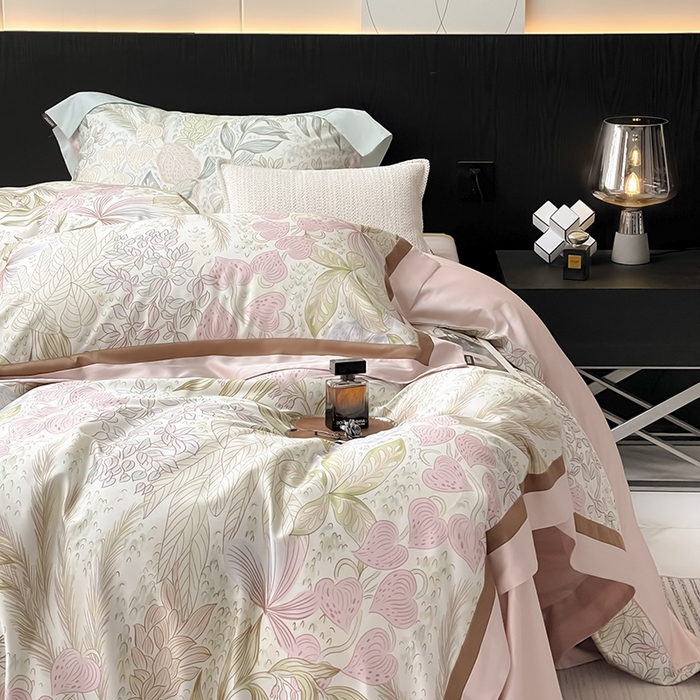 91家纺网 家纺一手货源 找家纺 2025夏季A类天丝棉夹棉床盖床笠四件套全棉纯棉纯色长绒棉真丝保护罩高级感床上用品 苏茵