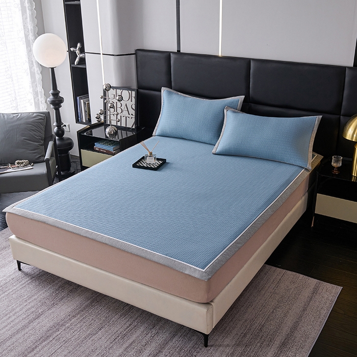 91家纺网 家纺一手货源 找家纺 席之家 2025新款4D冰感泡泡凉席-暮光 暮光-蓝(直角)