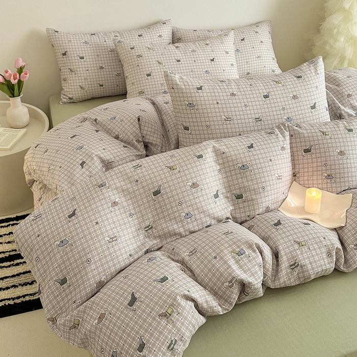 91家纺网 家纺一手货源 找家纺 塞纳 2026新款.全棉有氧双层纱四件套-场景一 追觅-黄