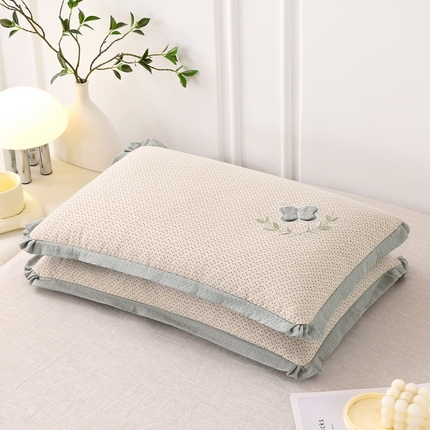 91家纺网 家纺一手货源 找家纺 珍贝家纺 2025新款A类全棉双层纱荞麦枕-蝶舞 蝶舞-蓝色