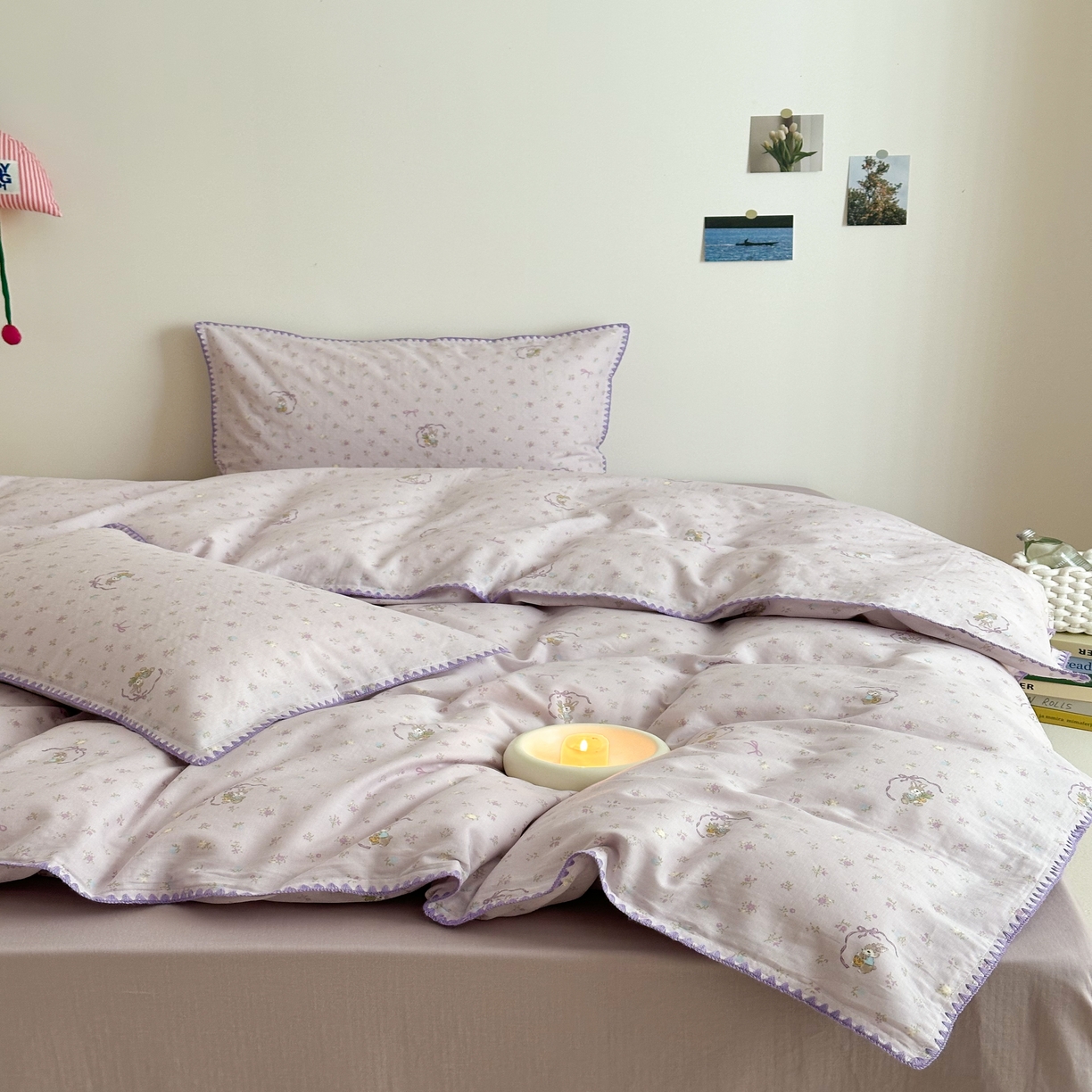 91家纺网 家纺一手货源 找家纺 2025新款春夏新品工艺款全棉双层纱贝壳边四件套 梦露