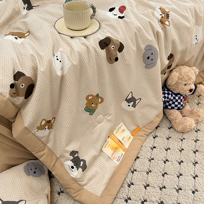 91家纺网 家纺一手货源 找家纺 一加一 2025新款A棉B水洗棉大豆夏被四件套 哈皮狗