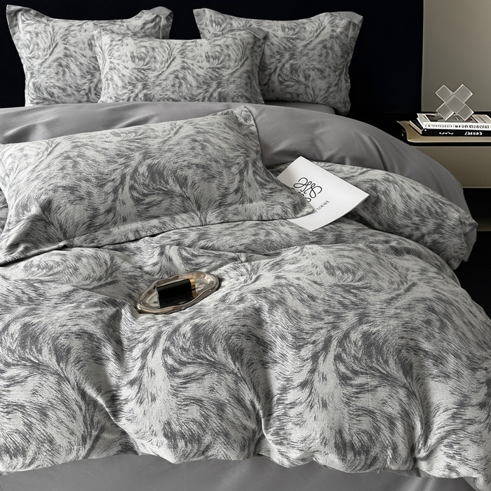 91家纺网 家纺一手货源 找家纺 朵希曼 2025新款轻奢全棉提花系列四件套 极简深蓝