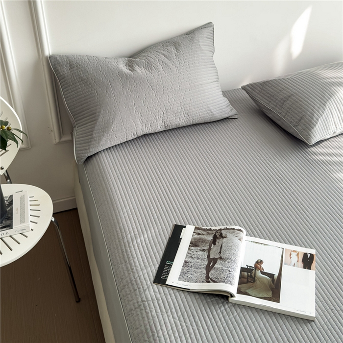 91家纺网 家纺一手货源 找家纺 法芙娜家纺 2025新款全棉40S水洗棉床笠 浅灰