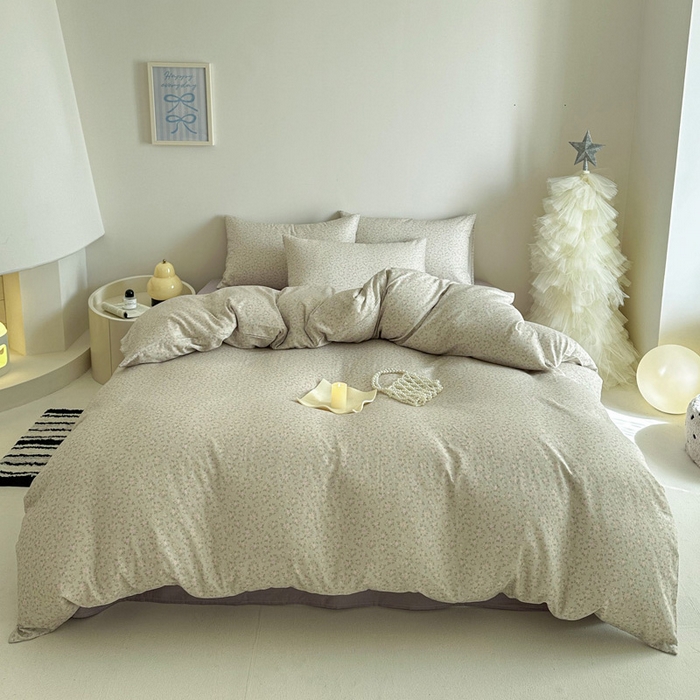 91家纺网 家纺一手货源 找家纺 塞纳 2026新款.全棉有氧双层纱四件套-场景一 宛夏-浅绿