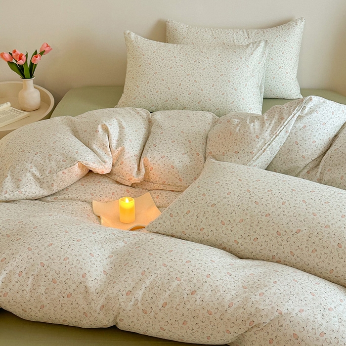 91家纺网 家纺一手货源 找家纺 塞纳 2026新款.全棉有氧双层纱四件套-场景一 柠语-绿