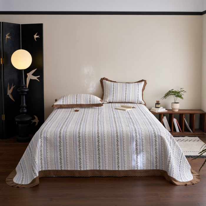 91家纺网 家纺一手货源 找家纺 漫仙阁家纺 2025新款热卖法式花边款加厚床盖床盖三件套 白兰地