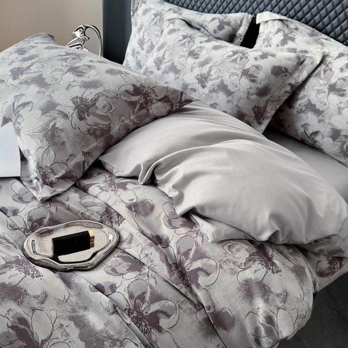 91家纺网 家纺一手货源 找家纺 朵希曼 2025新款轻奢全棉提花系列四件套 织梦 紫