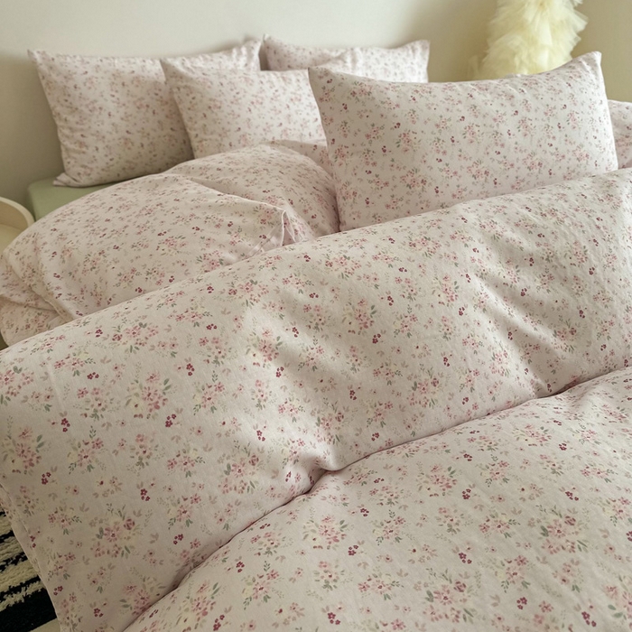 91家纺网 家纺一手货源 找家纺 塞纳 2026新款.全棉有氧双层纱四件套-场景一 拾秋-米粉