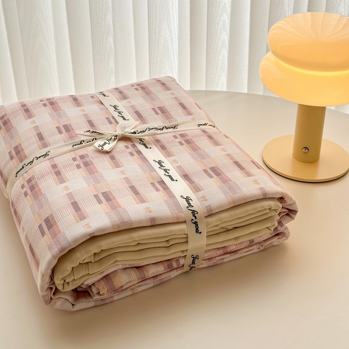 91家纺网 家纺一手货源 找家纺 塞纳 2026新款.全棉有氧双层纱四件套-场景一 云缦-咖