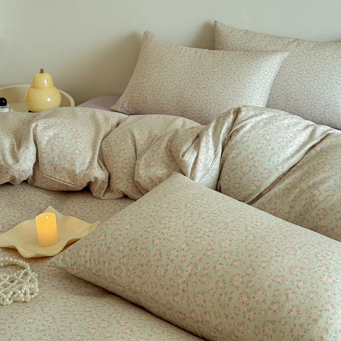 91家纺网 家纺一手货源 找家纺 塞纳 2026新款.全棉有氧双层纱四件套-场景一 宛夏-浅绿