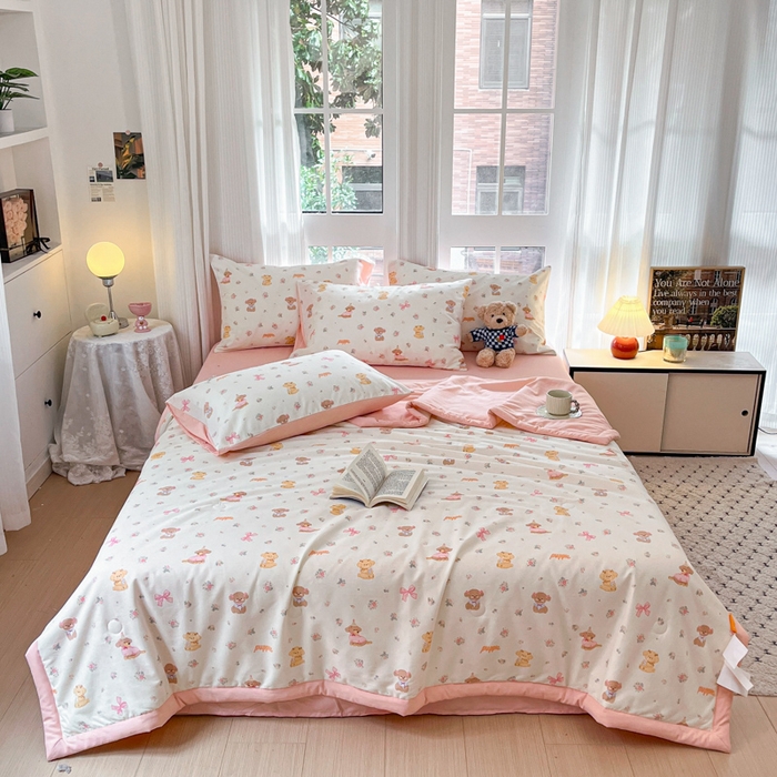 91家纺网 家纺一手货源 找家纺 一加一 2025新款A棉B水洗棉大豆夏被四件套 酷卡小狗