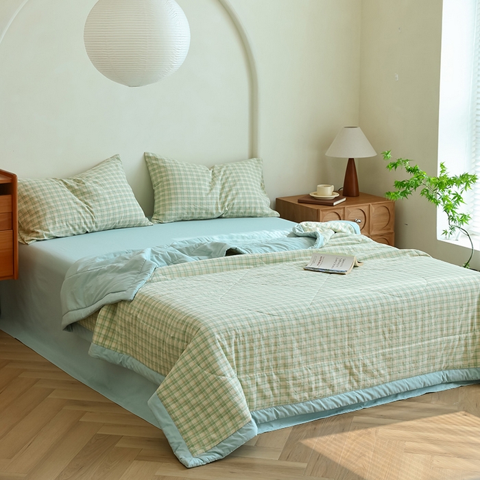 91家纺网 家纺一手货源 找家纺 雯雨家纺 2025新款A类无印风里外全棉纯棉水洗棉新疆棉花夏被夏凉被空调被 朵拉绿