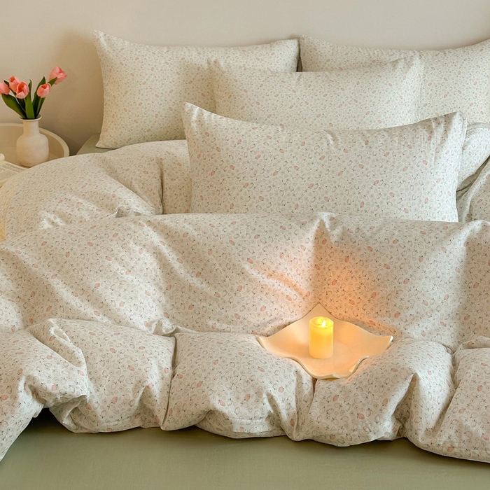 91家纺网 家纺一手货源 找家纺 塞纳 2026新款.全棉有氧双层纱四件套-场景一 柠语-绿