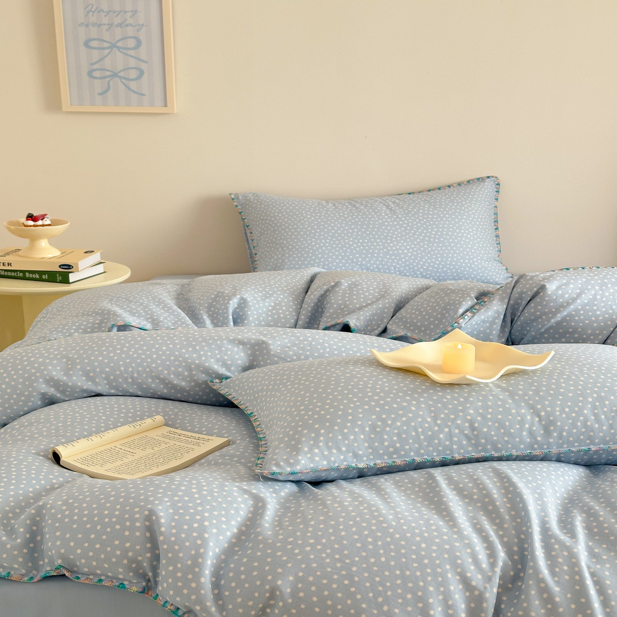 91家纺网 家纺一手货源 找家纺 2025新款春夏新品工艺款全棉双层纱贝壳边四件套 觅夏