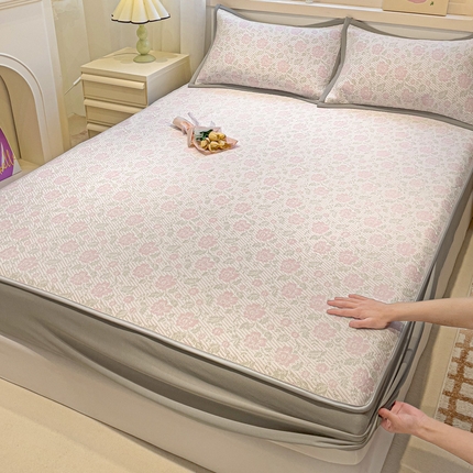 富馨莱 2025新款A类480克PE凉感凉豆豆凉席三件套和单件床笠款 玫瑰花园-粉