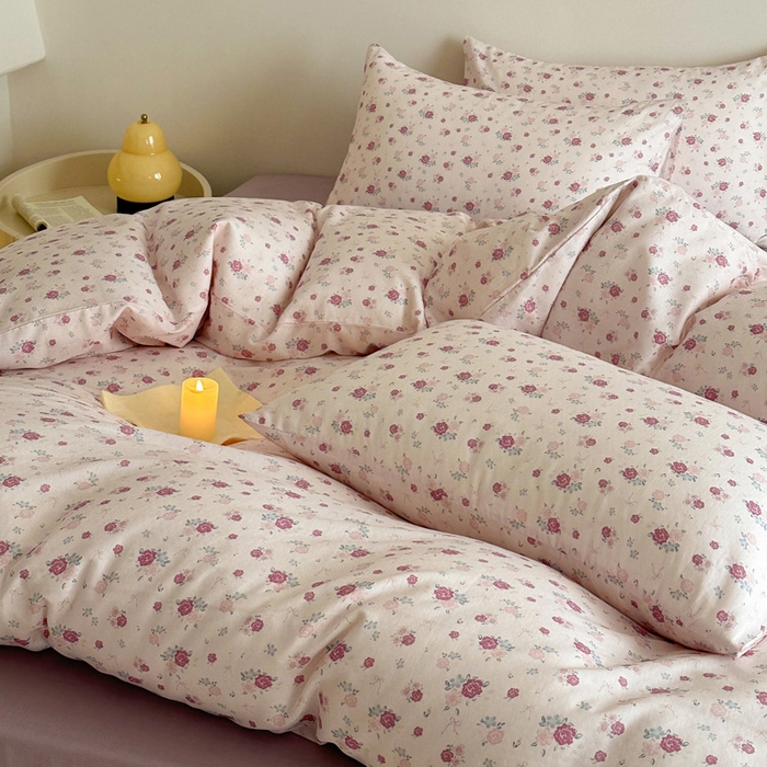 91家纺网 家纺一手货源 找家纺 塞纳 2026新款.全棉有氧双层纱四件套-场景一 艾莉花园-杏