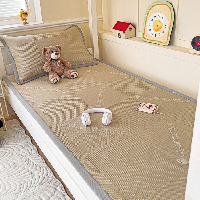 91家纺网 家纺一手货源 找家纺 富馨莱 2025新款A类480克PE凉感凉豆豆凉席三件套和单件学生款 绅士咖