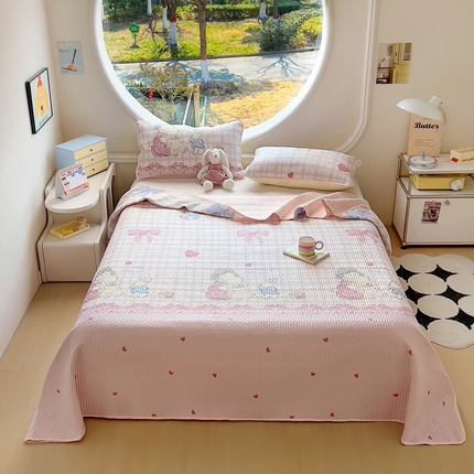 昊川家纺 2025新款时尚印花全棉床盖单被套四件套学生床盖套件 洛可可