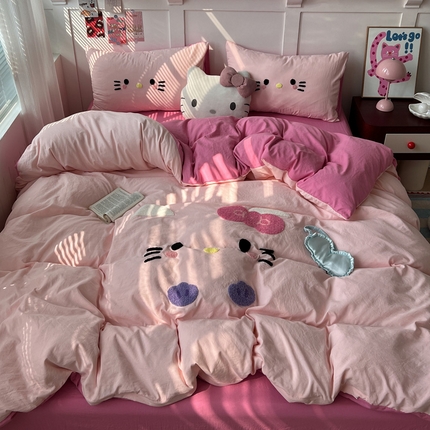 91家纺网 家纺一手货源 找家纺 （总）优色良品家纺 2025新款110克超柔水洗棉卡通毛巾绣四件套