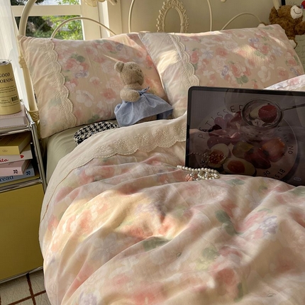 HL原创 2025法式花边油画风全棉双层纱四件套 居里夫人