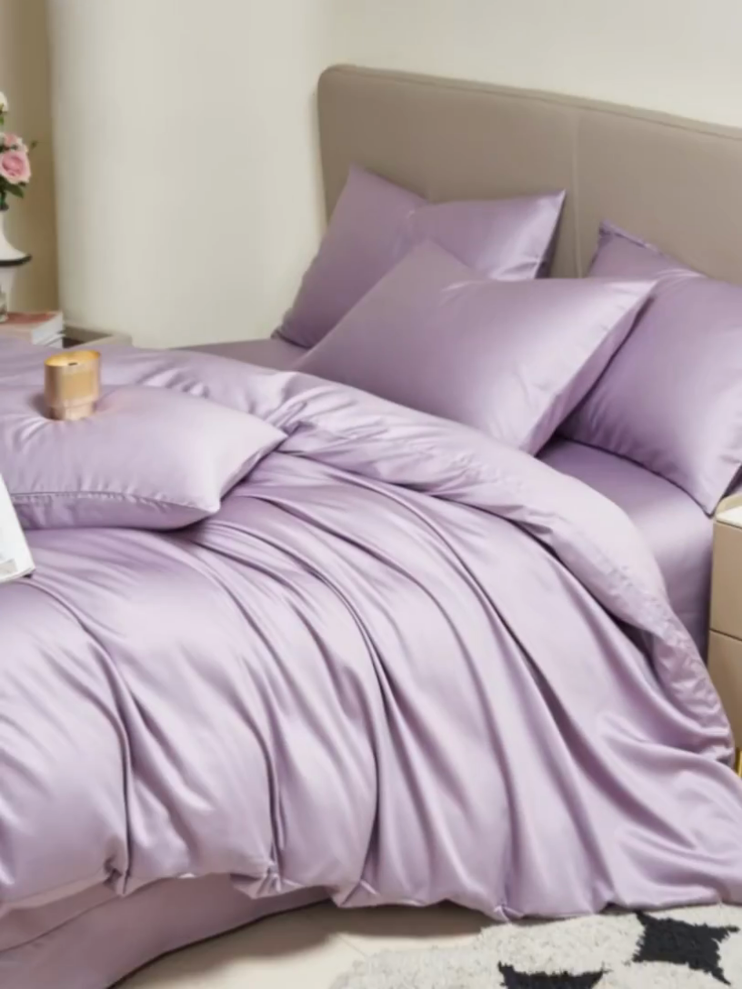 91家纺网 家纺一手货源 找家纺 暖芯家纺 2025新款60S黑标全棉四件套 木槿紫