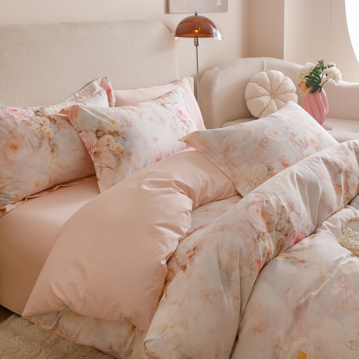 91家纺网 家纺一手货源 找家纺 2025新款全棉纯棉【如梦令】红金裸盖棉四件套【标准号全网控价（折后券后）不低于199元】 茉白予香