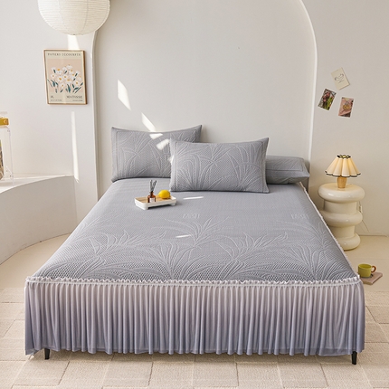 91家纺网 家纺一手货源 找家纺 席之家 2025新款3D冰感床裙渐变色凉席-叶叶生歌 叶叶生歌-灰