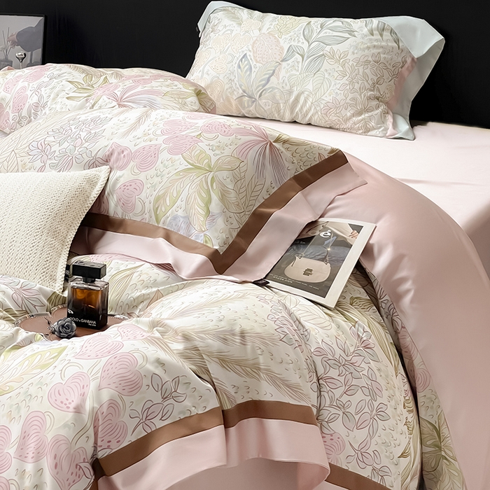 91家纺网 家纺一手货源 找家纺 2025春夏新品A类100支天丝棉夹棉床盖床笠四件套全棉纯棉床单加厚高端重工刺绣长绒棉床上用品 苏茵