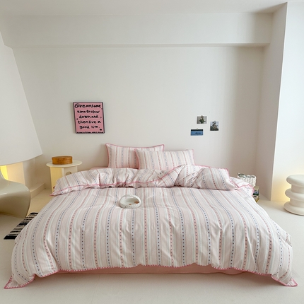 2025新款工艺款全棉双层纱小清新贝壳边四件套 小心动