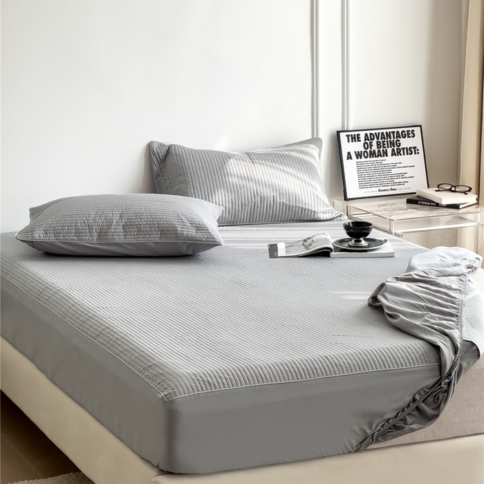 91家纺网 家纺一手货源 找家纺 法芙娜家纺 2025新款全棉40S水洗棉床笠 浅灰