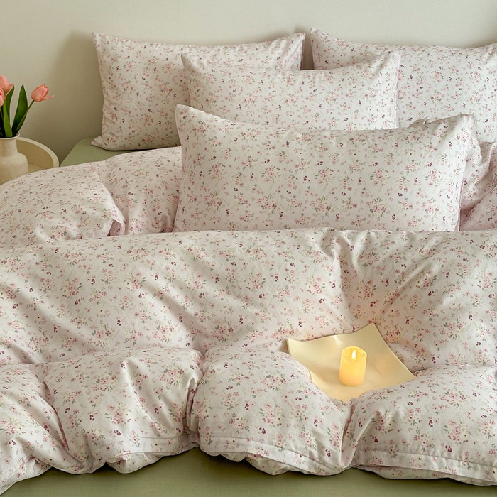 91家纺网 家纺一手货源 找家纺 塞纳 2026新款.全棉有氧双层纱四件套-场景一 拾秋-米粉