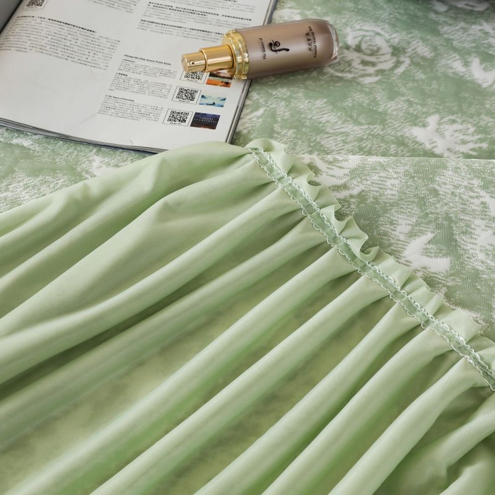 91家纺网 家纺一手货源 找家纺 2025新款玫瑰亲肤冰丝席床裙 绿色
