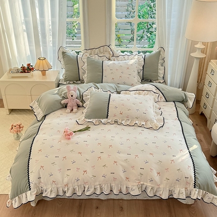大麦家纺 2025新款韩式花边亲肤棉四件套 蝴蝶结