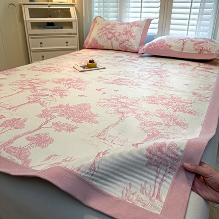 席佬大 2025新款高克重卡通数码印花冰藤席床席床笠款 丛林间-粉-平铺款-平铺款