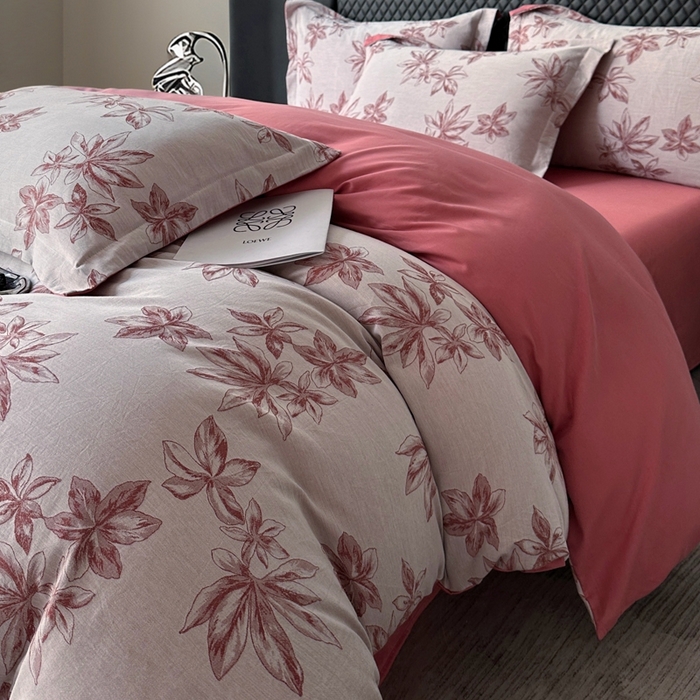 91家纺网 家纺一手货源 找家纺 朵希曼 2025新款轻奢全棉提花系列四件套 晚棠 红