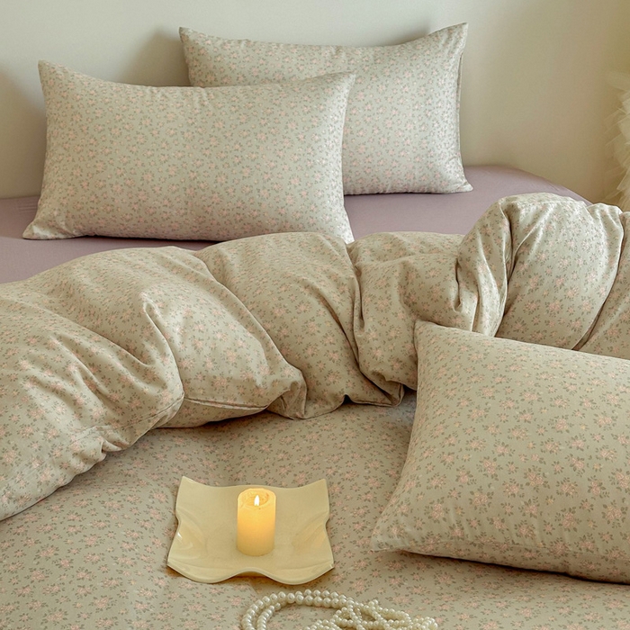 91家纺网 家纺一手货源 找家纺 塞纳 2026新款.全棉有氧双层纱四件套-场景一 宛夏-浅绿